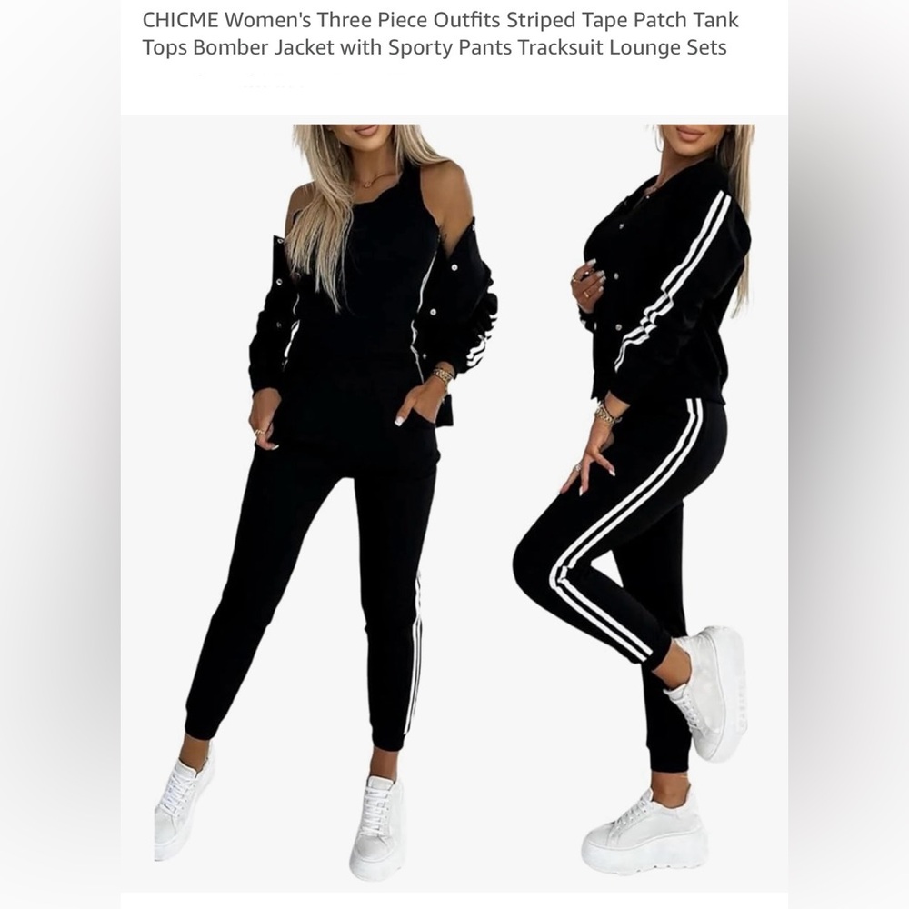 NWT ChicMe  Women's Black Striped Set Set S, M, L, XL